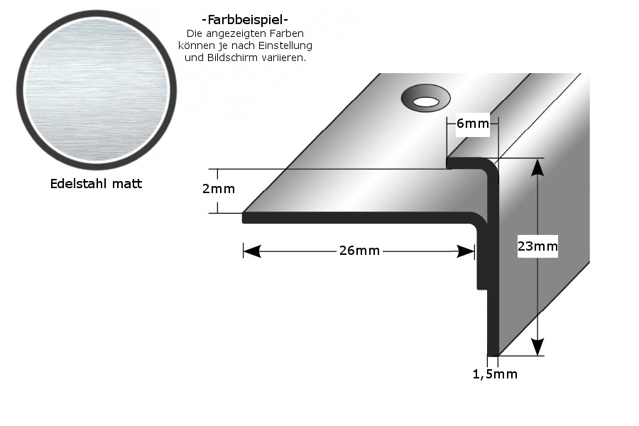 Einschubprofil "Claydon" mit Nase für Designbeläge, Einfasshöhen von 2 - 15 mm, Edelstahl matt, gebohrt-2 (Default)