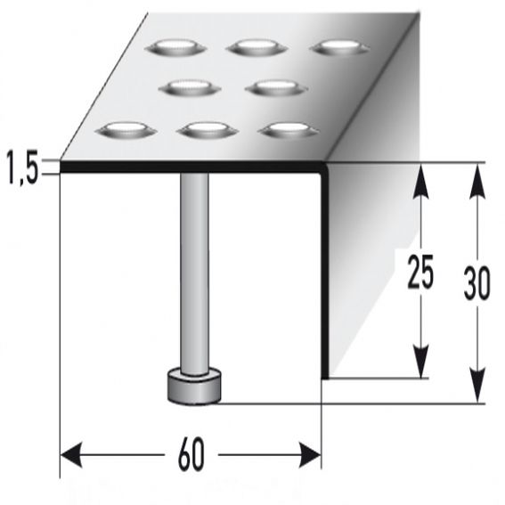 Auer Treppenkanten- & Winkelprofile Lana Rutschhemmend R12 DIN 51130 25 x 60 mm Edelstahl